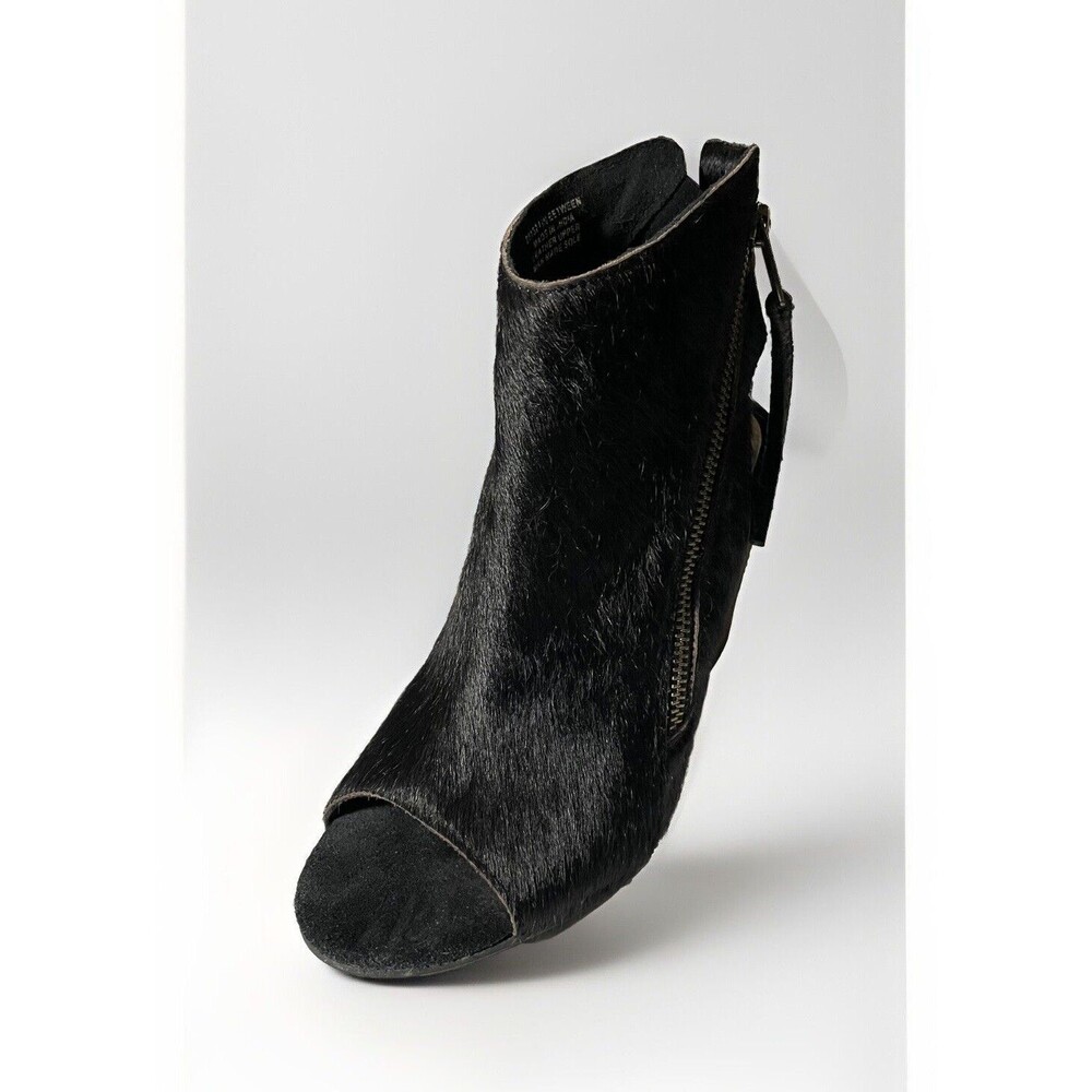 Diba True Heels Black Cowhide, Peep Toes Slingback Stacked Heel Womens Size 6